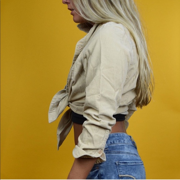 Tan/beige button down corduroy textured shirt - Picture 3 of 4